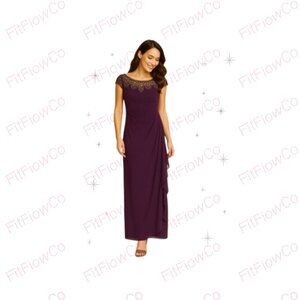 ✨ Xscape Plum Embellished Evening Gown •Size 6P Beaded Neckline Holiday Party